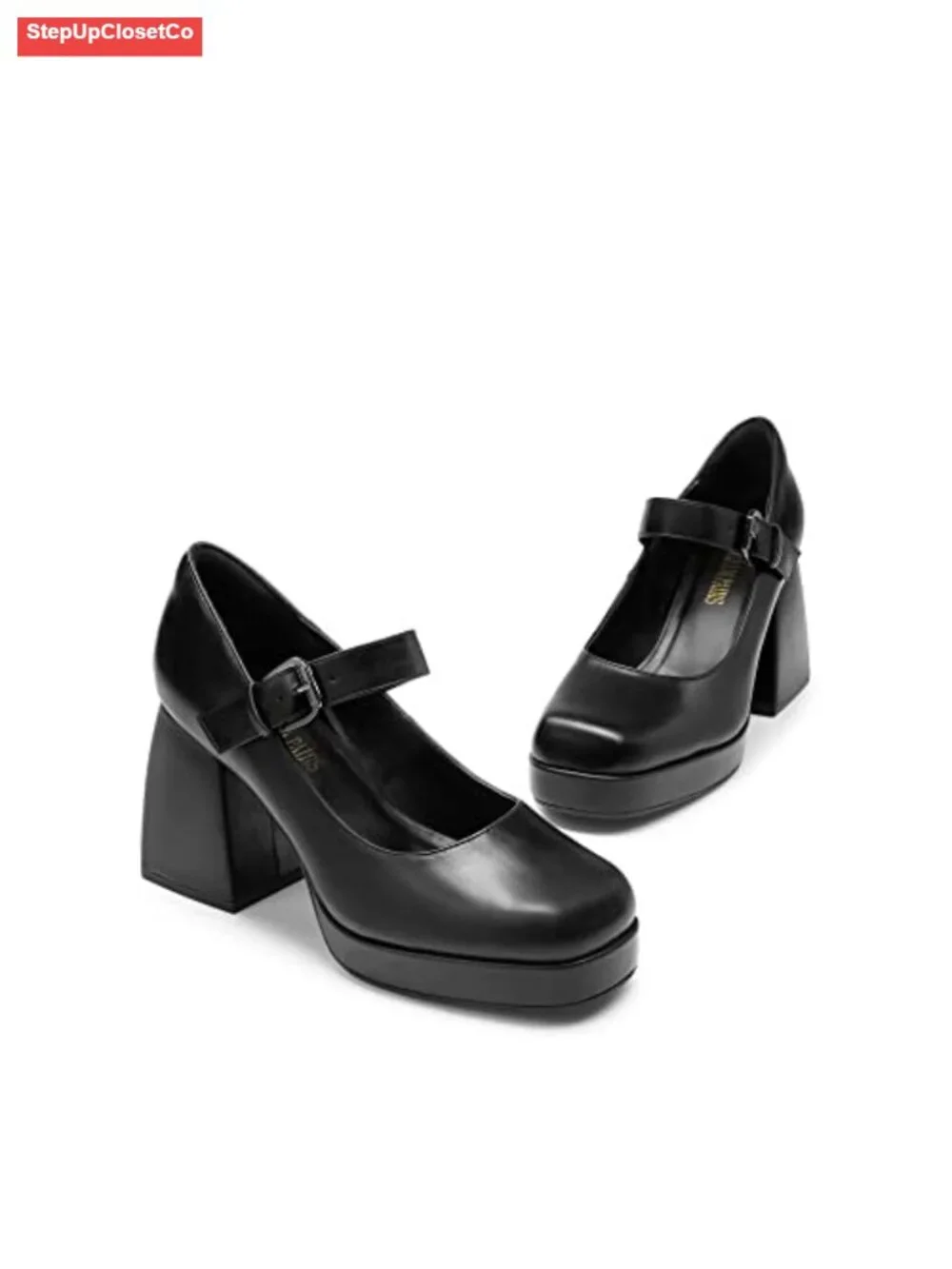 Mary Jane Platform Chunky High Heels Square Toe PU